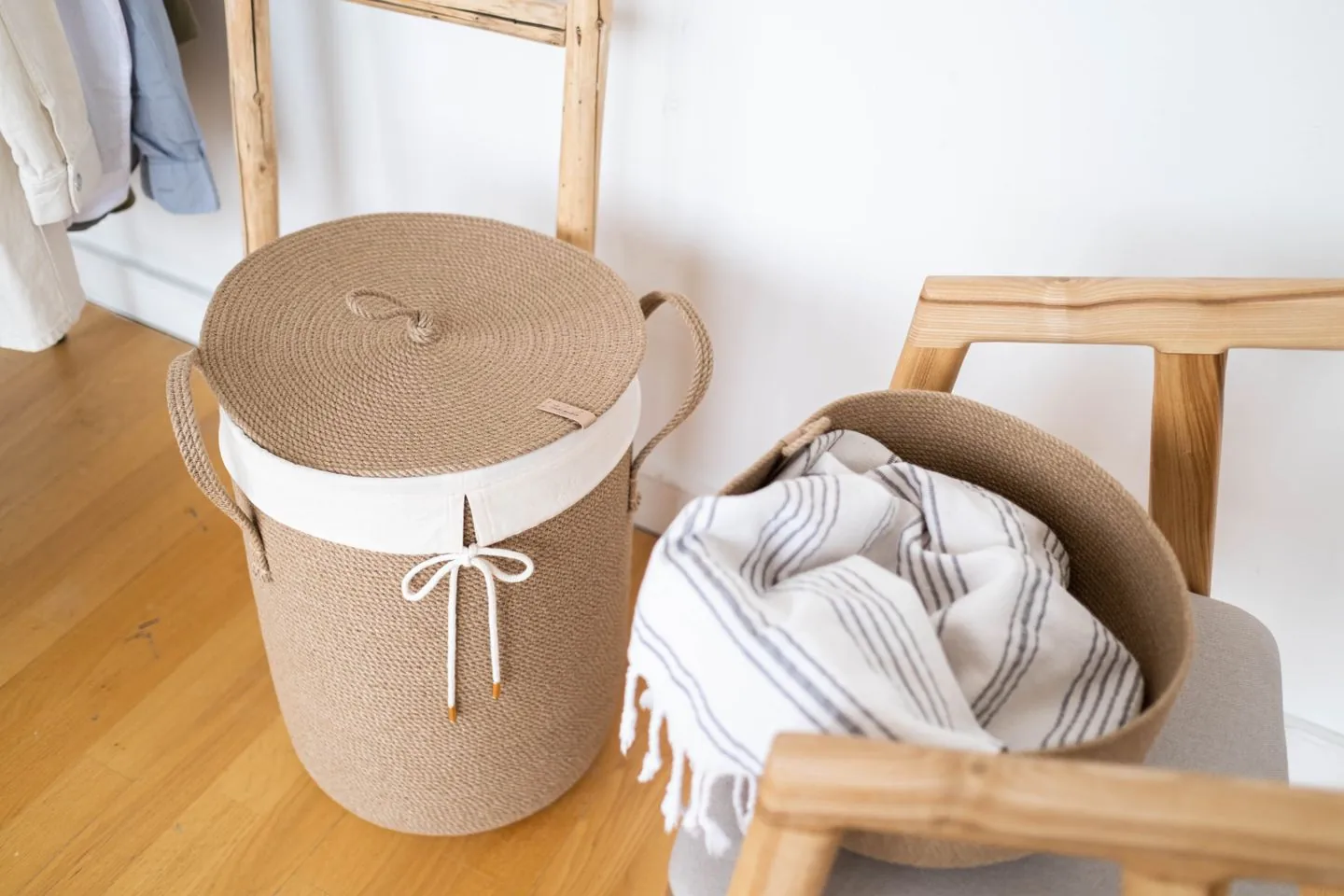 Laundry baskets with folded and loose clothing
