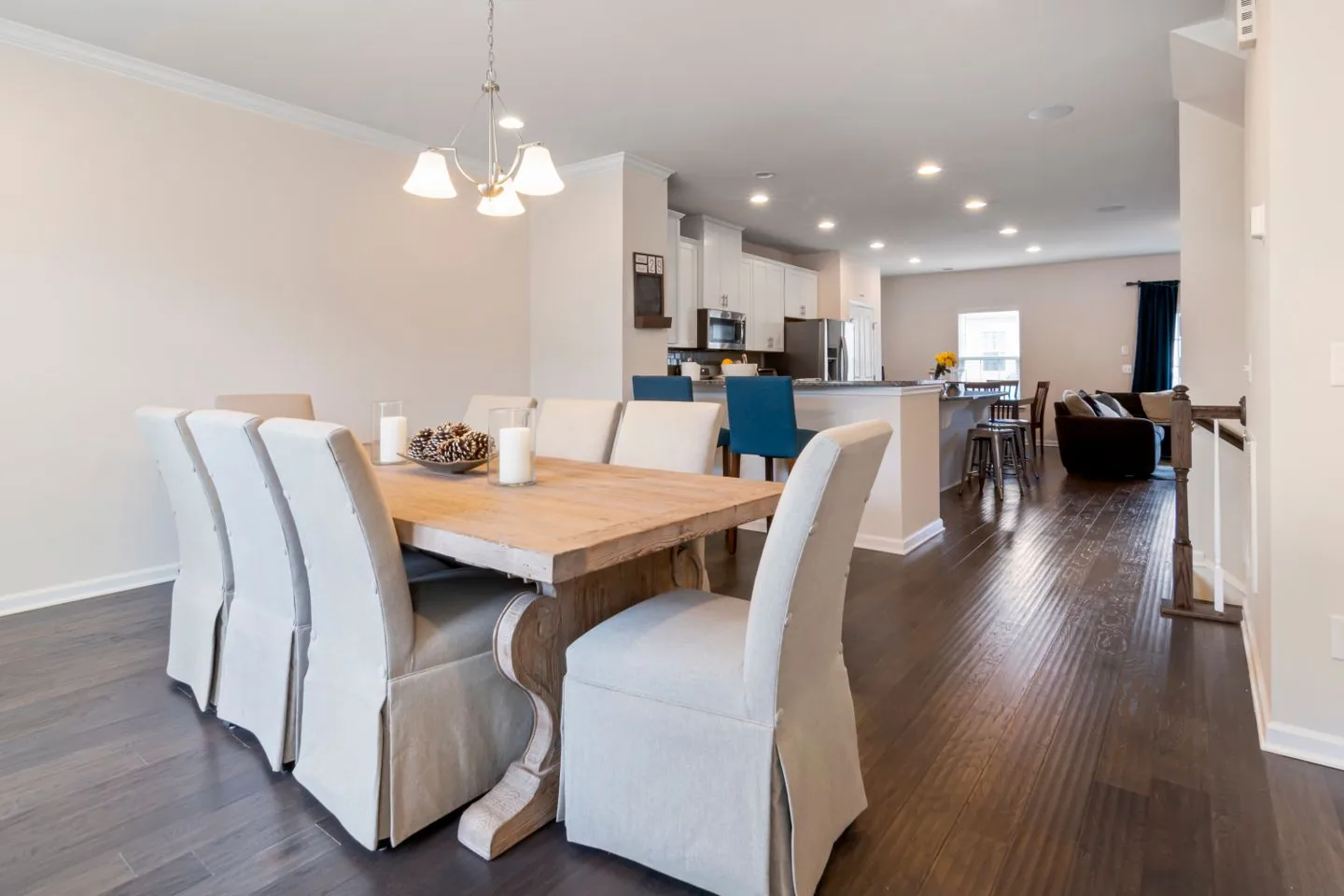 Dining table with chairs in an open-plan home